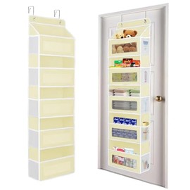 Chutai 2 Pack Over the Door Organizer Storage, 5 Shelf Hanging Organizer with 5 Large Capacity Pockets, Anti Tilt 44 lb Load Behind Door Storage for Bedroom, Bathroom, Pantry, Nursery, (Beige)