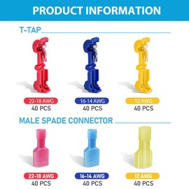 240Pcs T Tap Wire Connectors, T Wire Quick Splice Connector, Quick Splice Electrical Wire Terminals Connectors, T Connectors for Wiring with Storage Case, for Wiring Automotive