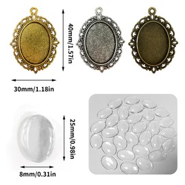 NILLOS Oval Pendant Trays, 30 PCS Alloy Trays Blanks Bezel Frame for Crafting DIY Jewelry Making (30x40 mm/1.18x1.57 in)