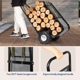 VIVOHOME Firewood Log Cart Carrier with Rubber Wheels and 600D Oxford Cloth, 250 LB Capacity Heavy Duty Steel Dolly Hauler, Rolling Wood Rack Storage Mover for Easy Transport Indoor Outdoor Use