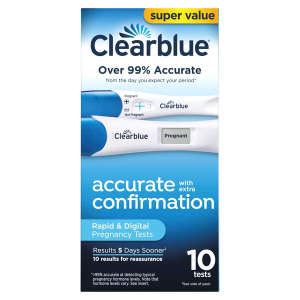 Clearblue Clearblue unisex Pregnancy Test Combo Pack, 10ct - 2 Digital with Smart Countdown & 8 Rapid Detection - Super Value Pack