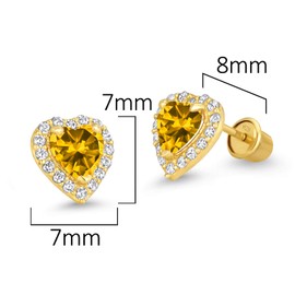 14k Gold Plated Brass Yellow Heart Screwback Children Earrings with Sterling Silver Post