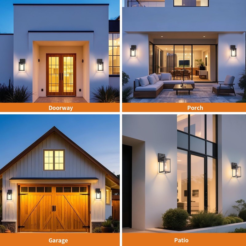 2 Pack Dusk to Dawn Exterior Lighting Fixtures Wall Mount,