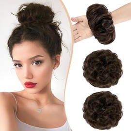 Qunlinta 2 PCS Large Messy Bun Hair Piece, Thick Wavy Curly Hair Bun Scrunchies Extensions Synthetic Chignon Updo Hairpieces for Women Girls Medium Brown