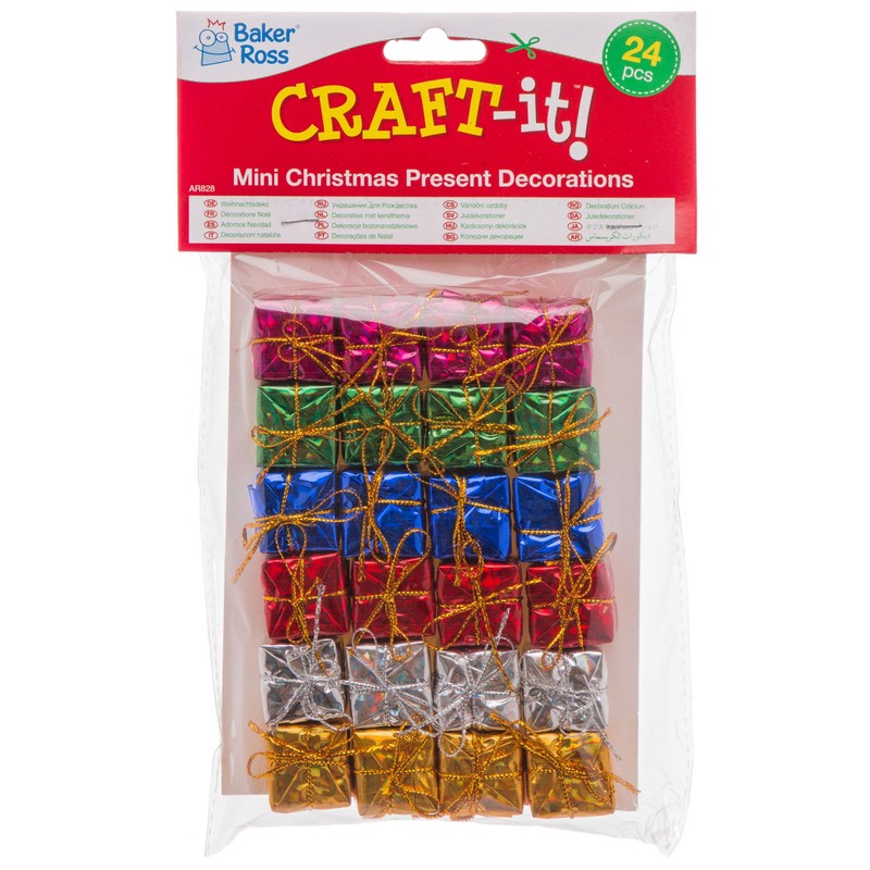 Baker Ross AR828 Mini Present Christmas Decoration Crafting Embellishments, Pack