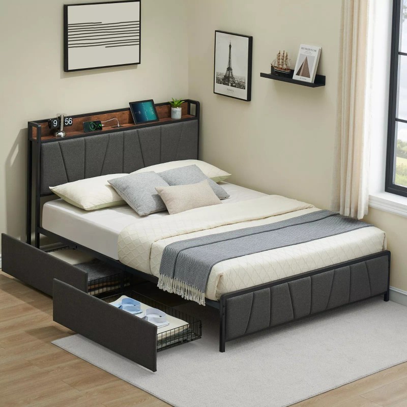 Jojoka Twin Full Queen Size Upholstered Platform Bed Frame with