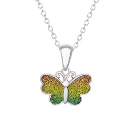LITTLE PRINCESS Sterling Silver Butterfly Necklace - 16-inch Chain Necklace with Rainbow Glitter Butterfly Pendant (Rainbow Butterfly)