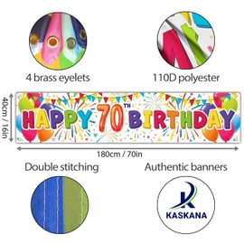 Happy Birthday 70th Banner - Birthday Decorations - Back In 1955 Birthday Backdrop - Bday Banner Background 180 x 40cm / 6 x 1.3ft with 4 brass holes (White)