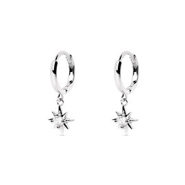 SINGULARU - Polar Star Earrings - Hoop Earrings in 925 Sterling Silver with 18 Carat Gold Plating or Rhodium Plating - Earrings Sliding Clasp - Women's Jewellery, Silver, No Gemstone