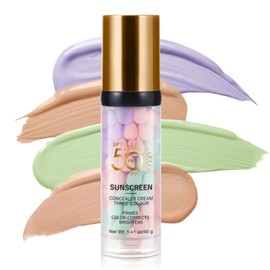 3 In 1 Primer for Face Before Makeup,SPF 50 Sunscreen Isolation Cream, One Step Color Correcting Primer,Hydrating,Oil Control Facial Serum & Concealer Skin Tone,Even Skin Tone,Radiance Skin (40g)