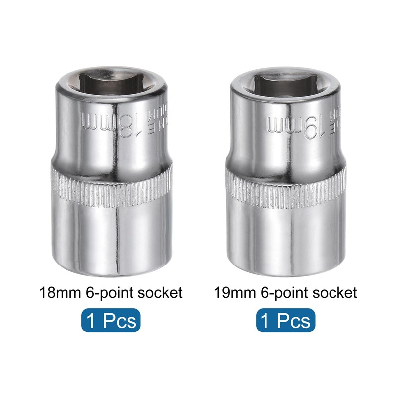 sourcing map 6-Point Shallow Socket, 1/2" Drive 18mm 19mm Shallow