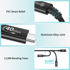 PHIXERO USB 4 Cable 1.6ft, Compatible with Thunderbolt 4 Cable, with 40Gbps Data Transfer, PD100W Charging, USB C to USB C Cable, Single 8K or Dual 4K Display, for MacBook、iPad Pro、SSD、Hub、eGPU