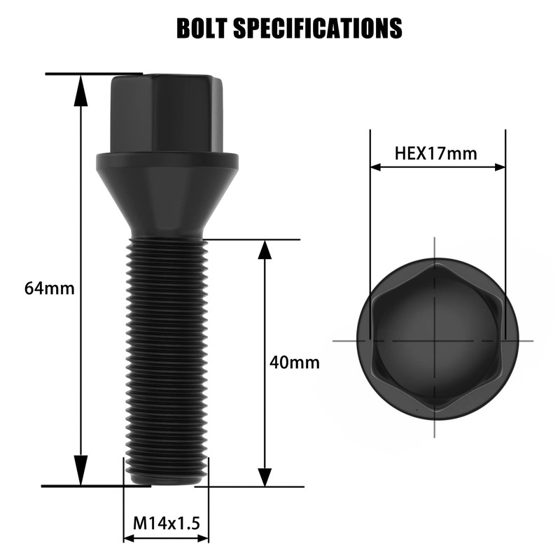 M14x1.5 Extended Lug Bolts, 20PCS Solid Wheel Bolt for Wheel