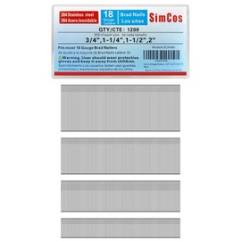SimCos 18 Gauge 304 Stainless Steel Brad Nails 18 GA Nail Gun Nails Assorted and Small Finishing Nails for Pneumatic, Electric Brad Nailer (3/4"+1-1/4"+1-1/2"+2")