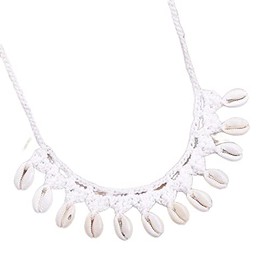 Asphire Bohemian Crochet Choker Necklace with Shell Charm Pendant Summer Beach Boho Shell Collar Necklace Prom Party Festival Accessories for Women(White)