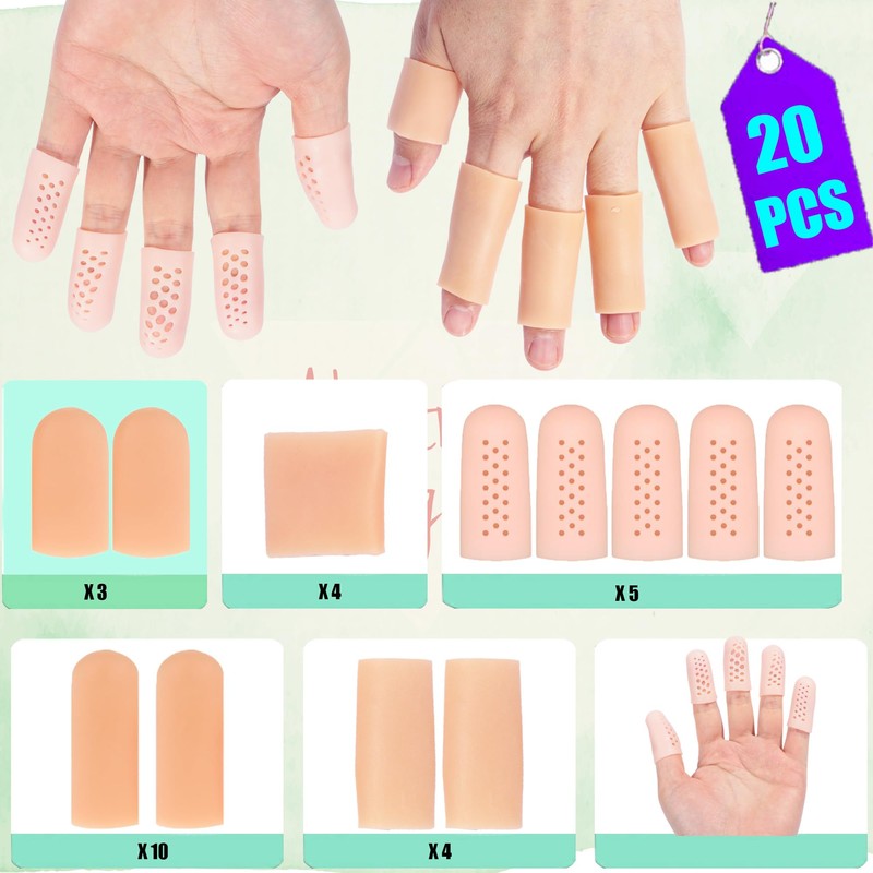 Gel Finger Cots,20 Pcs Silicone Finger Protectors Covers,Finger Caps Finger