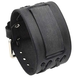 Nemesis DXB-K 24mm Lug Width Wide Cris Cross Distressed Brown Leather Cuff Wrist Watch Band