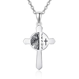 KINGWHYTE S925 Sterling Silver JESUS Cross Crucifix Necklace Talisman Travel Necklace Serenity Prayer Pendant Gift Jewelry for Men Women