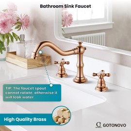 gotonovo Bathroom Faucet 3 Hole 8 Inch Widespread Bathroom Sink Faucet 2 Cross Handles Vintage Lavatory Vanity Mixer Tap with Pop Up Drain, HOT Cold Label, Rose Gold