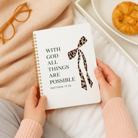 FGFK Coquette Leopard Print Bow Christian Notebook Journal, With God All Things Are Possible Christian Bible Journals for Women, Prayer Journal for Women, Church Notes Notebook, 5.5x8.3 Inches 824