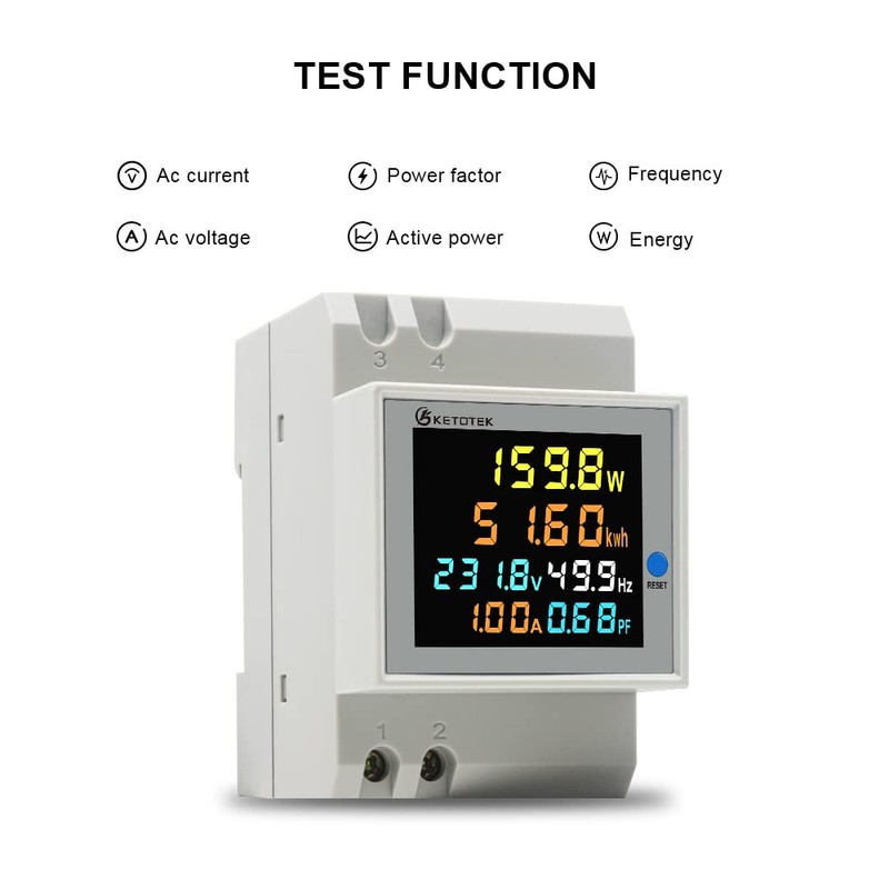 KETOTEK Energy Meter Single Phase AC40-300V 100A, Din Rail KWH