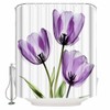 Purple Tulips Shower Curtain Set with Hook 72"x72",Spring Floral Botanical
