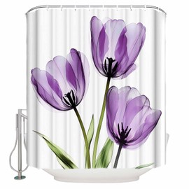 Purple Tulips Shower Curtain Set with Hook 72"x72",Spring Floral Botanical Plant Abstract Washable Cloth Polyester Fabric Shower+Curtain,Waterproof Bath Curtains for Bathroom,Showers,Bathtubs Decor