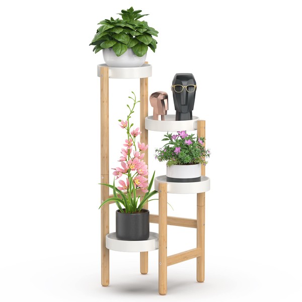 Wisuce Bamboo Plant Stands Indoor, 4 Tiered Tall Corner Plant