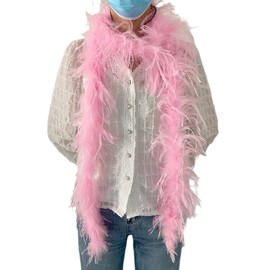 LONDGEN 1ply Ostrich Feather Boa 2 Yards for Dance Performance and 1920's Flapper Costume Accessory (Pink)