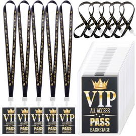 Kklolai 25 Sets VIP Badge Lanyards with Plastic VIP Pass Card Holder Black and Gold Pass Cards Breakaway Backstage Lanyard for Backstage Concert Event Birthday Party Organizer