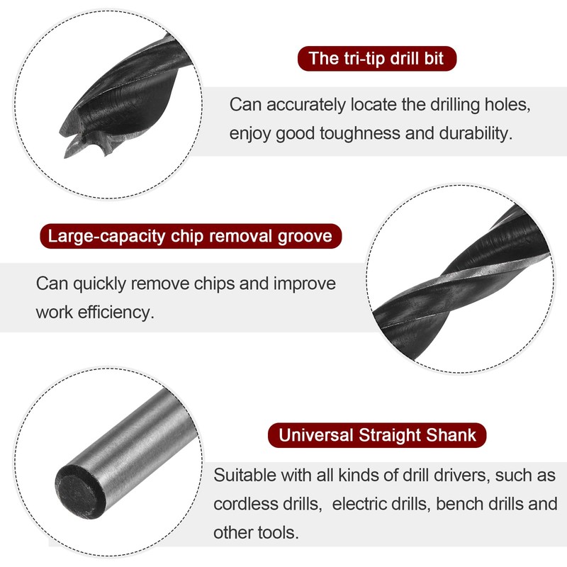 HARFINGTON 3pcs Brad Point Drill Bits 5.5mm(7/32") Dia Straight Round