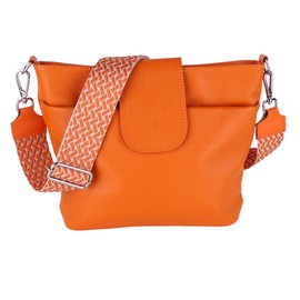MIRROSI® Women's Shoulder Bag, Genuine Leather, Made in Italy, Boho Style, 30 x 24.50 x 9 cm (W x HXT), Lots of Storage Space, Handbag, Chest Bag, Crossbody Bag (1 Bag & 2 Straps), Orange (braid)