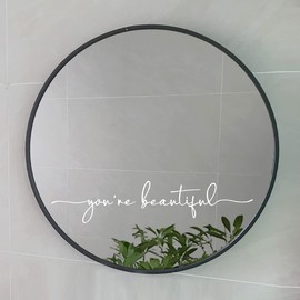 You're Beautiful Decal, Slogan Wall Sticker, Beauty Salon Decor, Mirror Decal, Bathroom Decor, Mirror Vinyl, Hair Salon Sticker, Positive Affirmations Decal,16x3.3 inch (White)