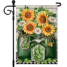 OTOSTAR St Patricks Day Garden Flag 12x18 Inch Lucky Shamrock Sunflowers Lucky Clovers Double Sided Spring Holiday Yard Outdoor Sign House Decoration St Patricks Day Flag