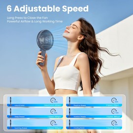 HandFan 6 Inch Handheld Fan with 4000mAh Battery 6 Speed Personal Fan, Strong Airflow, Cooling Desk Removable Base Design, 5-34H Working Time, 180° Foldable for Travel Outdoor Office Household(grey)