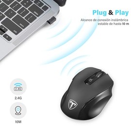 TERPORT F20 Mouse Inalámbrico, Mouse Ergonómico de 2.4G con 5 Niveles de dpi Ajustables, Ratón Portátil con Receptor USB, 10M de Conexión, Ratón Ergonómico de 6 Botones, hasta 2400DPI,Win/Mac, Negro