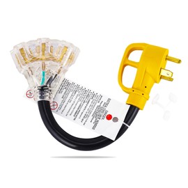 30 Amp to 20Amp 110V RV Generator Adapter Cord,NEMA TT-30P Male Plug to 3X5-15R/5-20R Female T-Blade Household Connectors with LED Indicator, 1 FT