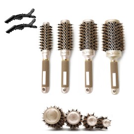 Round Brush Set for Blow Drying, Professional Hair Styling Brush, Thermal Durable Thermal aluminium Barrel Round Curling Brush Boar Bristle Round Hair Brush for Women(Gold comb)