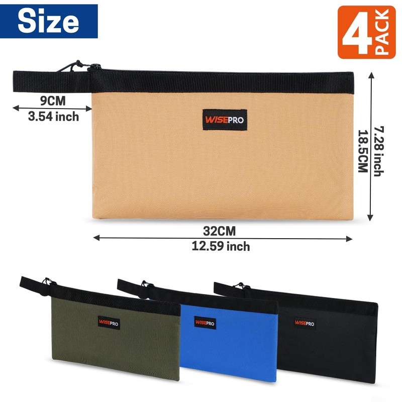 WISEPRO 4 PCS Zippered Tool Pouch, Multipurpose Tool Organisers Bags,