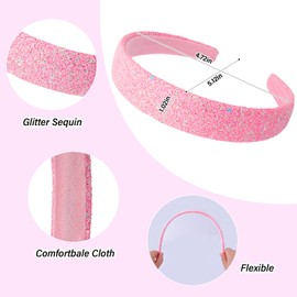 Tihebax Headbands for Girls Women Glitter Pink Headband Sparkly Headband Hair Bands for Women Girls Headbands Bling Head Bands Hair Accessories for Party Holiday Back to School