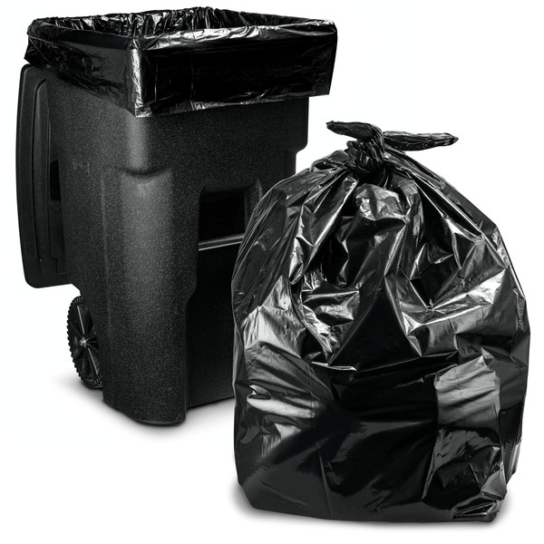95-96 Gallon Garbage Can Liners │25 Count w/Ties│ Black Heavy Duty Trash Bags │ 61” X 68”