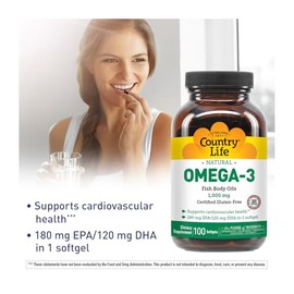 Country Life Aceite de pescado omega-3 - 1000 mg - 100 cápsulas blandas