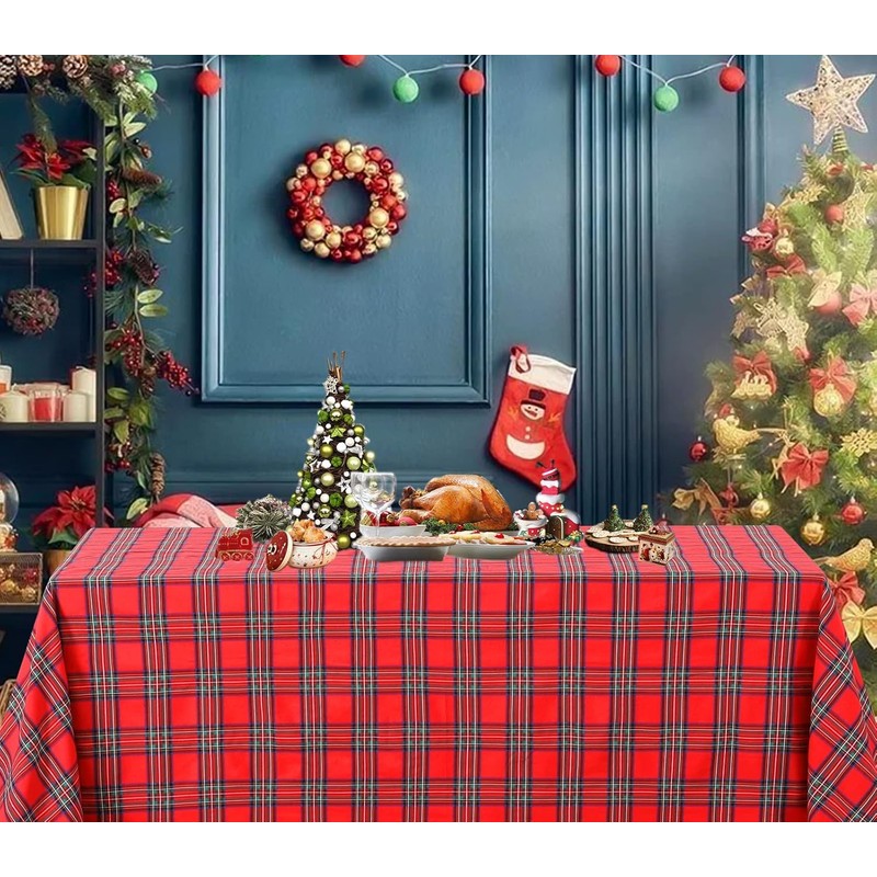 Christmas Tablecloth Checked 140 x 210 cm Red Rectangular Tablecloth