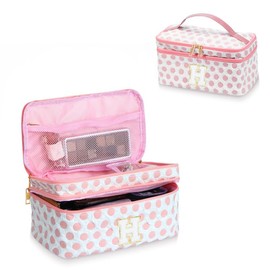 SEFORICO Make Up Bag for Women - Large Cosmetic Bags for Women Makeup Case Girls Make Up Organizer Mom Toiletry Bag for Teen Girl Gifts Travel Essentials with Handle and Divider(Pink H)