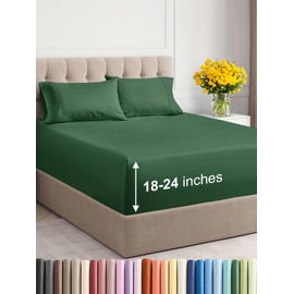 Extra Deep Pocket King Sheets - 4 Piece Breathable & Cooling Bed Sheets - Hotel Luxury Bed Sheet Set - Soft, Wrinkle Free & Comfy - Easily Fits Extra Deep Mattresses - Deep Pocket Emerald Green Sheets