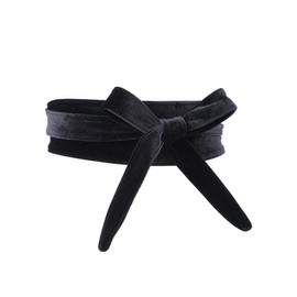 Shengweiao Women's Soft Velvet Wrap Around Self Tie Waist Belt (Black)