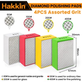 Hakkin 4Pcs Diamond Hand Polishing Pads and 1Pcs 115mm Diamond Cutting Discs for Angle Grinder Polishing Pads for Ceramic Tile Glass Grinding, Sanding Blocks Grit 60#, 100#, 200#, 400#