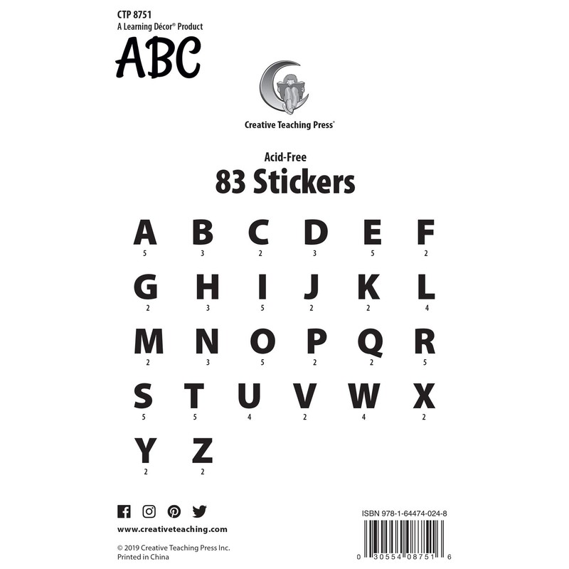 Creative Teaching Press Stylish Black 2" Uppercase Letter Stickers (8751)