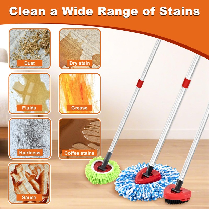 Hezane 2 Microfiber Mop Head Refills and 2 Chenille Mop