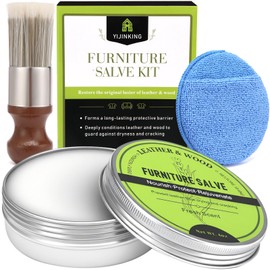Furniture Salve for Leather & Wood - Polish, Restore & Protect, Vinyl & Wood Surfaces | Leather Conditioner & Repair Salve with Applicator Brush | All-in-One Furniture Polish & Moisturizer 4oz
